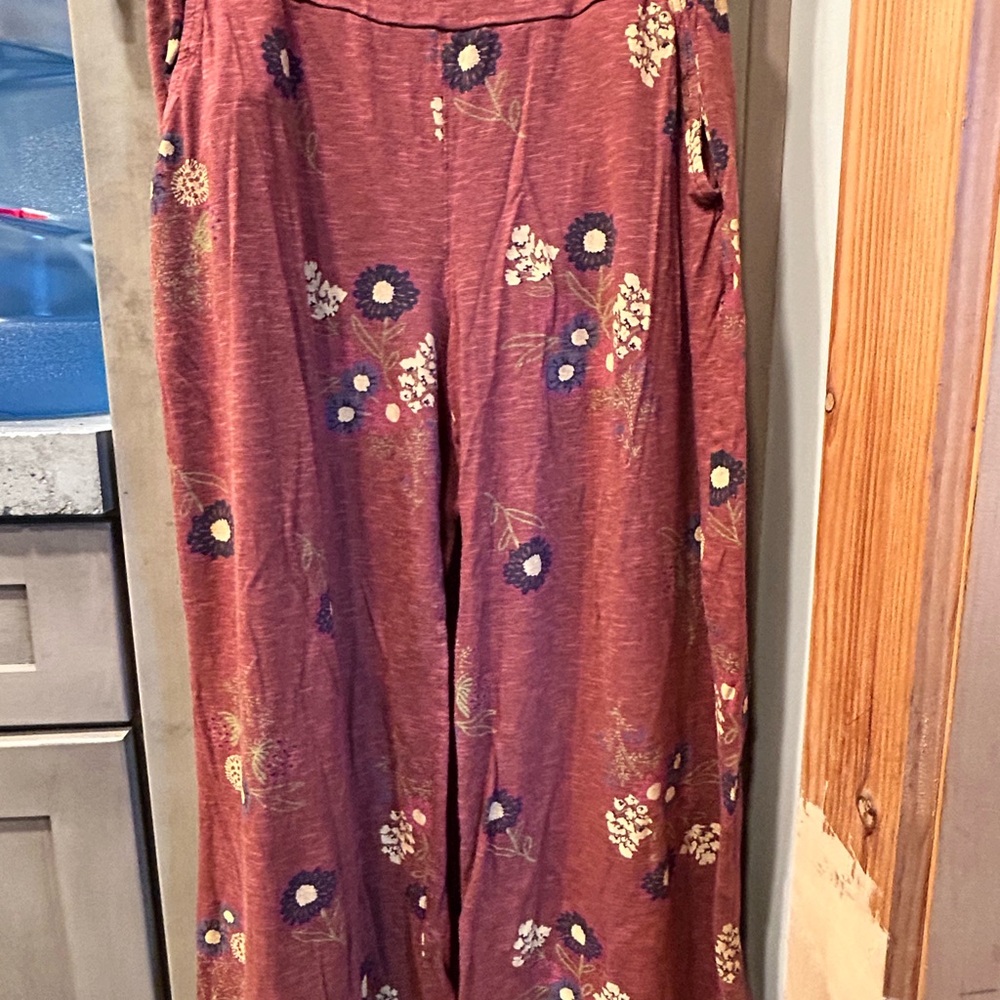 Toad&Co Chaka Floral Wide Leg Pants - Rust and Cream
